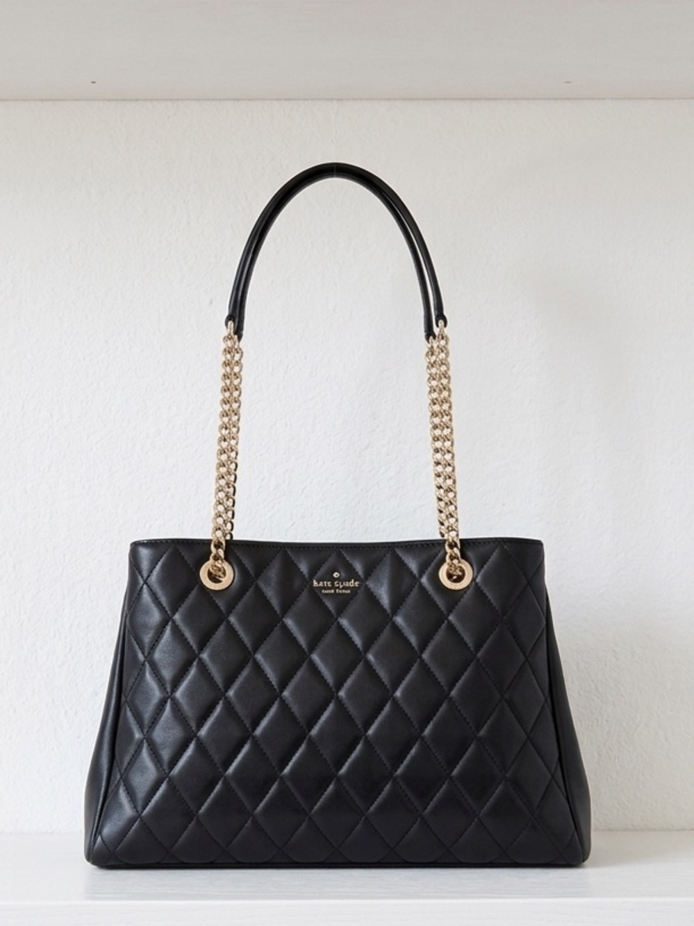 Kate Spade Black Carey Quilted Smooth Leather Medium Tote Bag NWT